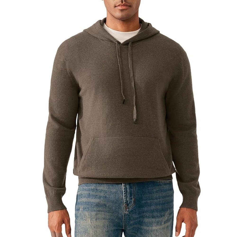 KVSS 100% Pure Cashmere Hoodie Sweater Pullover Dark Olive Green Large NWT! - Picture 2 of 6